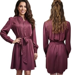 AMOUR VERT Burgundy Button Down Knee-length Dress - Size L